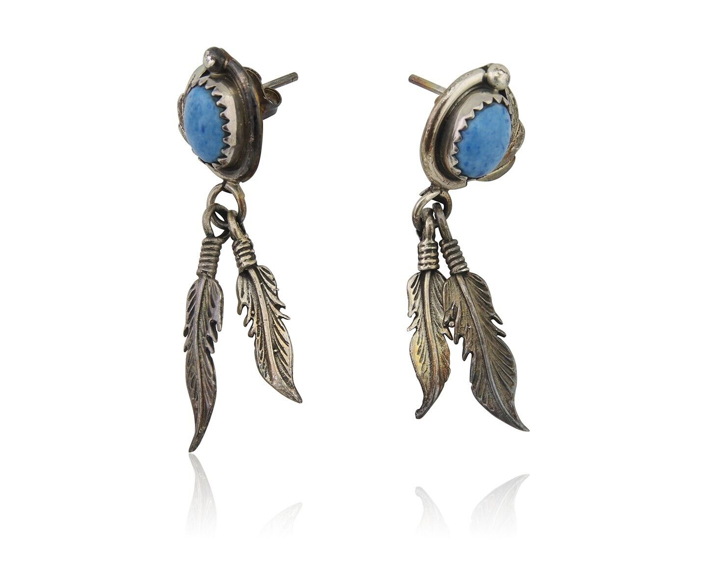 Navajo Earrings 925 Silver Blue Denim Lapis Native American Artist C.80's