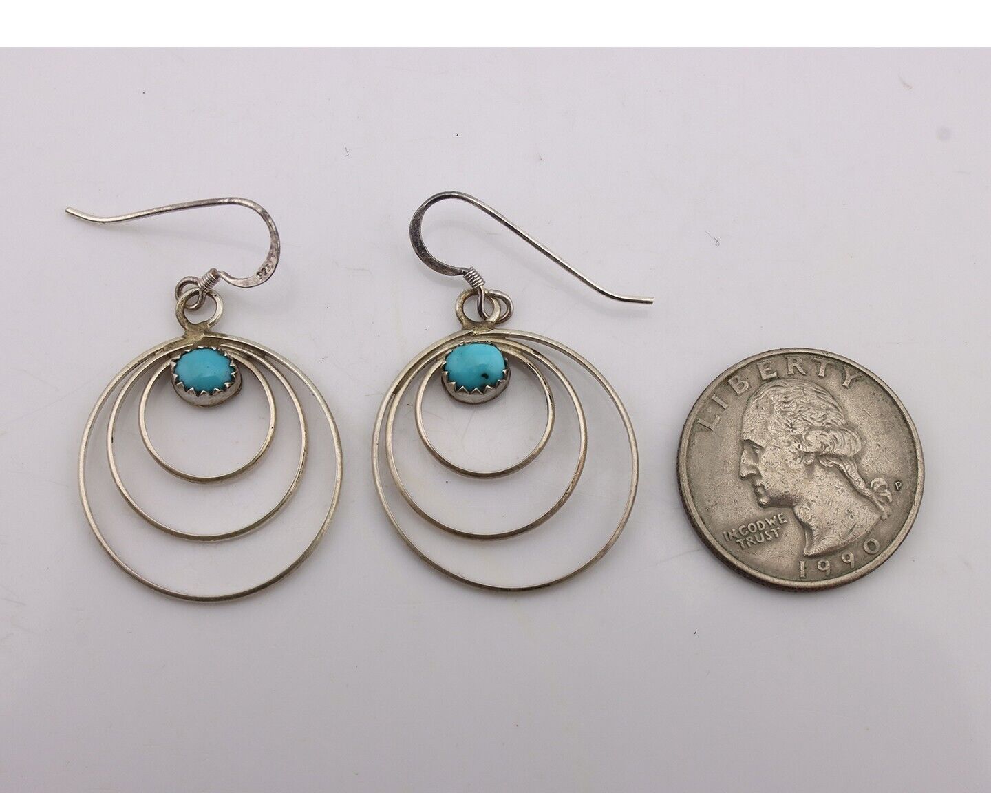 Navajo Dangle Handmade Earrings 925 Silver Blue Turquoise Native Artist C.80's