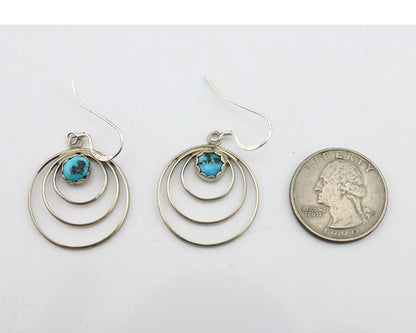 Navajo Dangle Handmade Earrings 925 Silver Blue Turquoise Native Artist C.80's