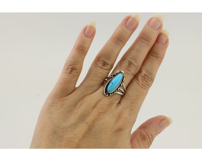 Navajo Ring 925 Silver Kingman Turquoise Artist Signed SC Size 8.0 C.80's