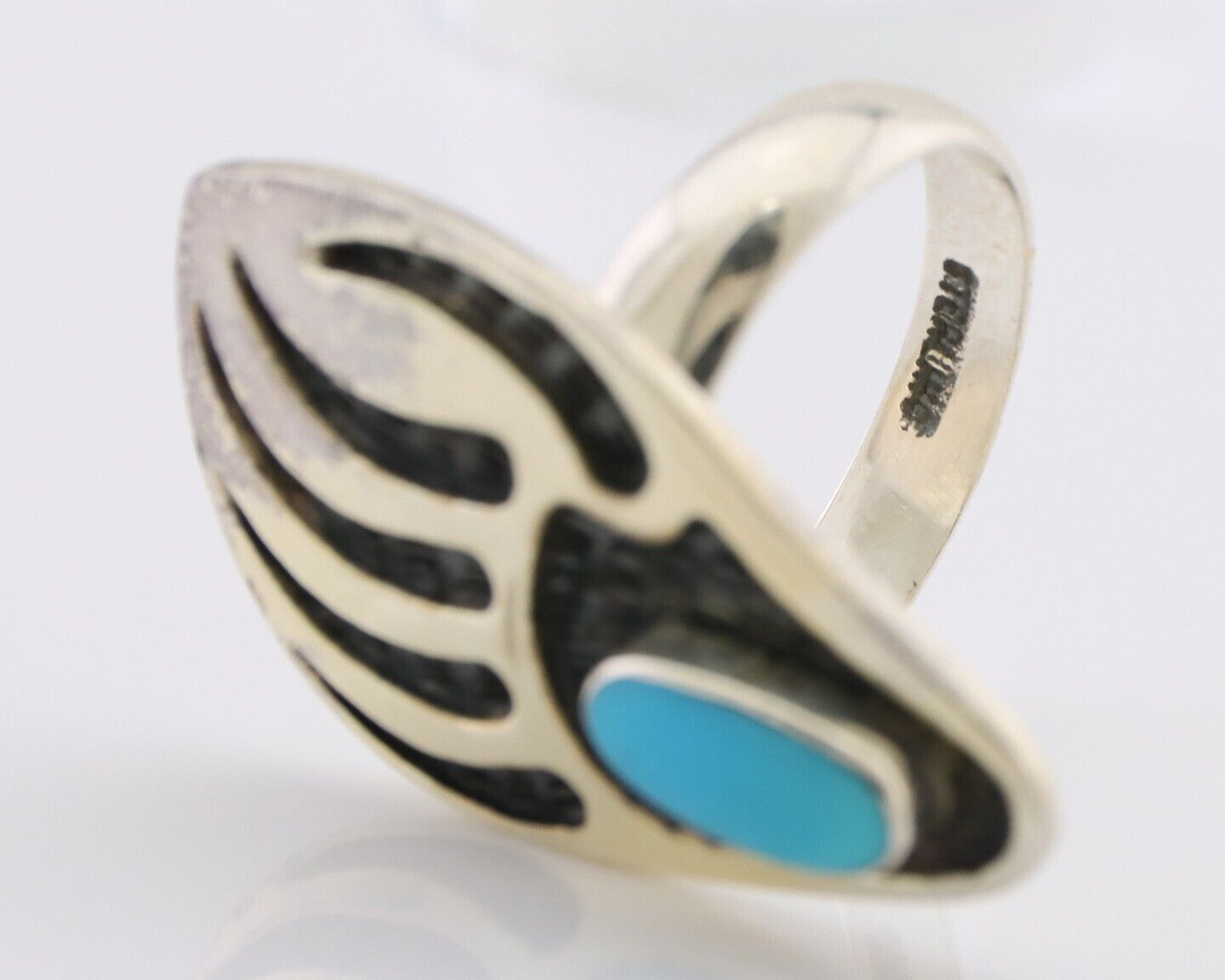 Navajo Badger Paw Ring 925 Silver Turquoise Native American Artist C.80's