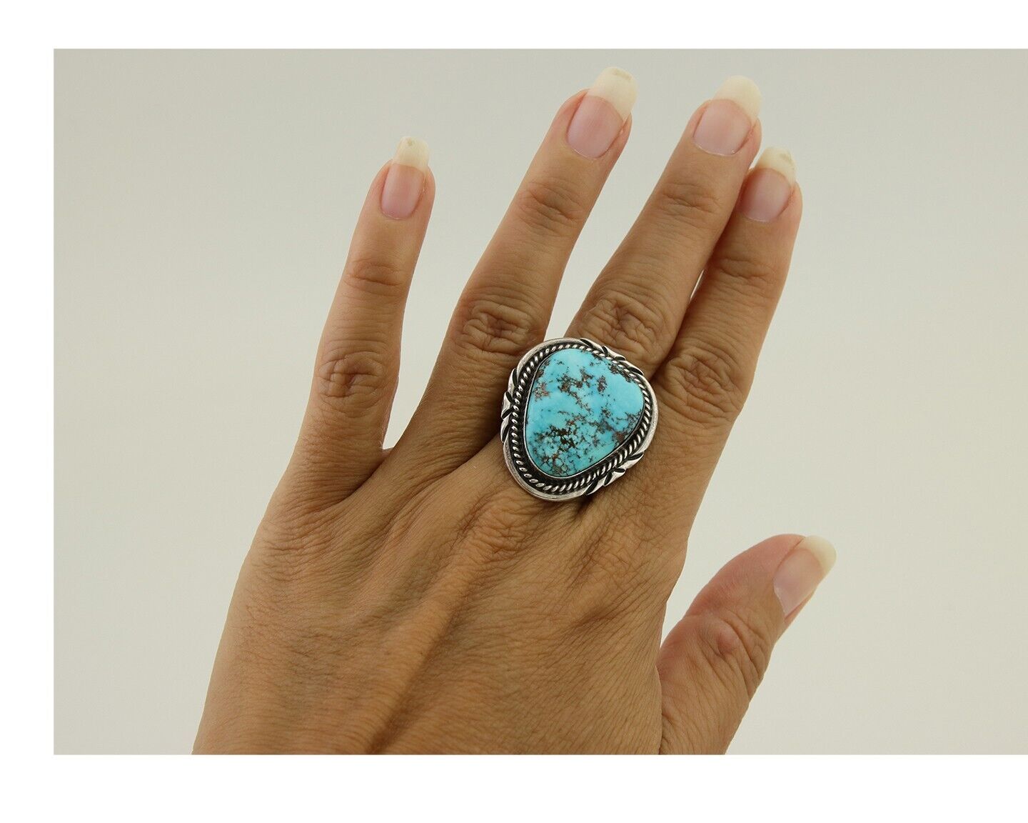 Navajo Ring 925 Silver Blue Turquoise Native American Artist C.80's