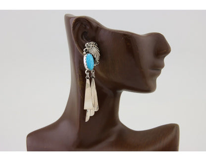 Navajo Dangle Earrings 925 Silver Natural Blue Turquoise Artist Signed M.S. C80s