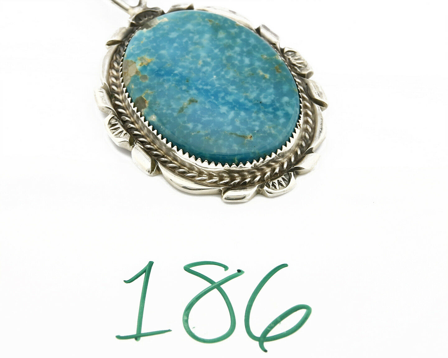 C. 80's-90 Navajo Talhat Large Natural Mined Turquoise .925 Silver Pendant