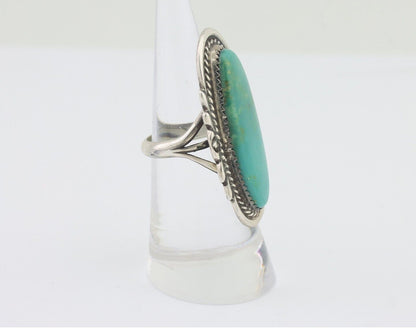 Navajo Ring 925 Silver Natural Blue Turquoise Artist Signed TALHAT C.80's