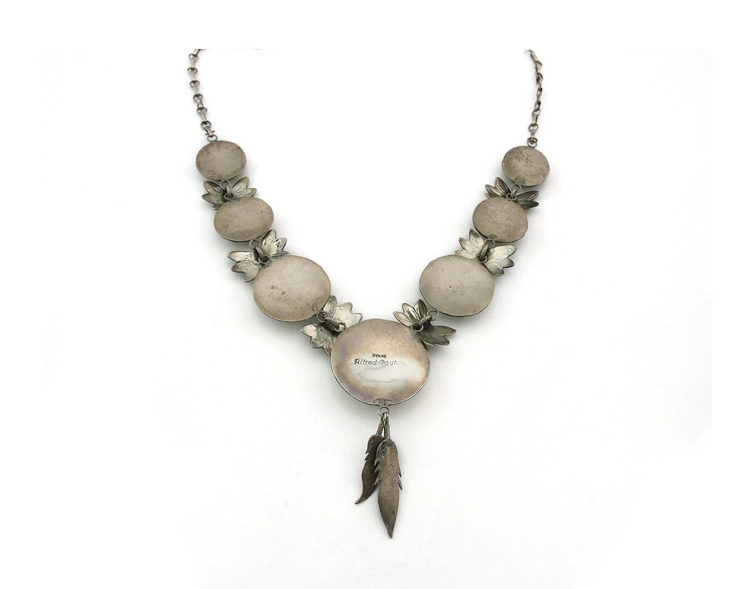 Navajo Concho Necklace Sterling Silver Vintage Stamped Signed Alfred Payton