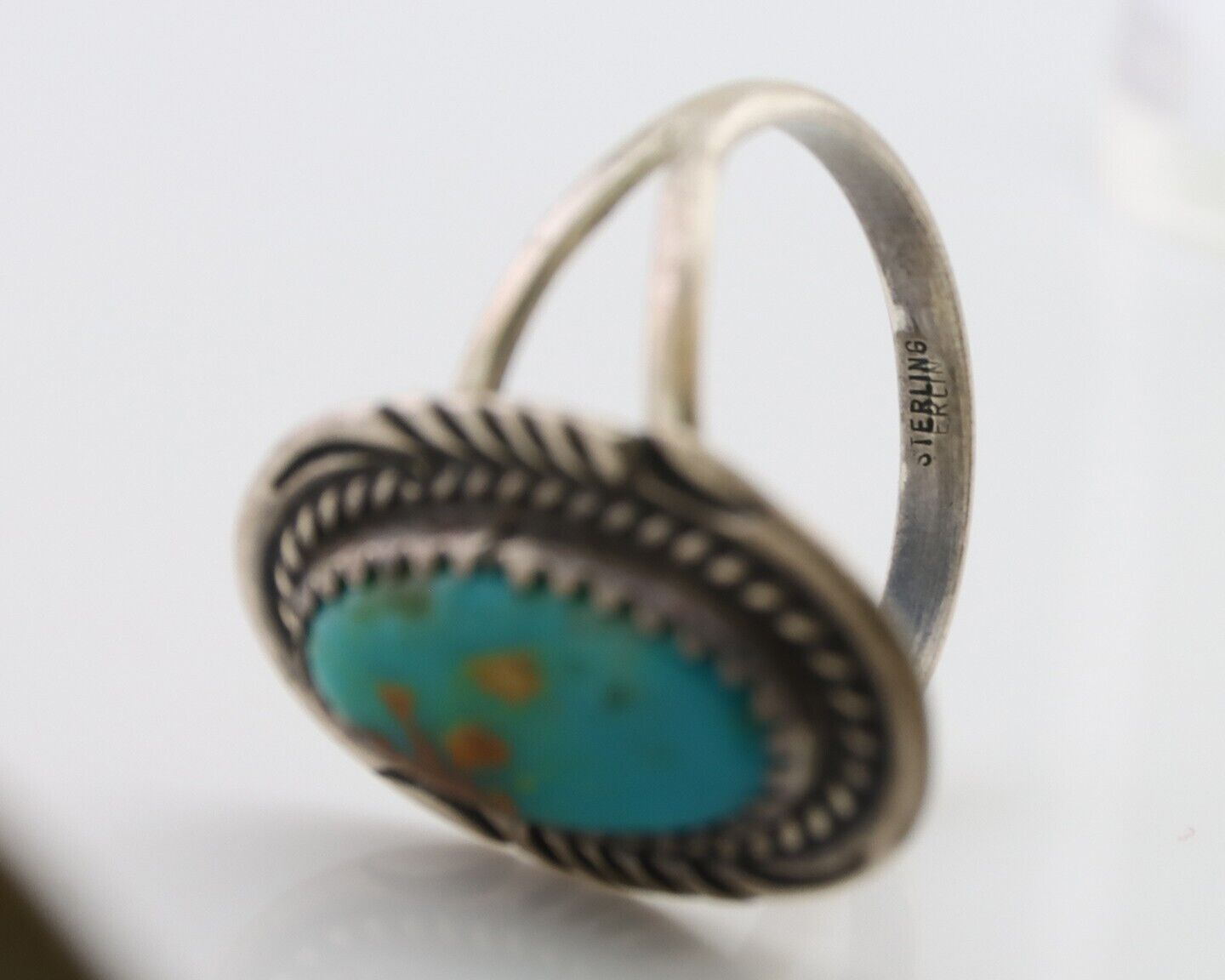 Navajo Handmade Ring 925 Silver Kingman Turquoise Size 7.5 C.80's