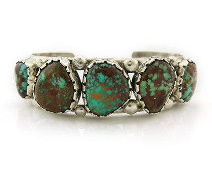 Navajo Cuff Bracelet Silver Spiderweb Turquoise Vintage Signed Herman Lee