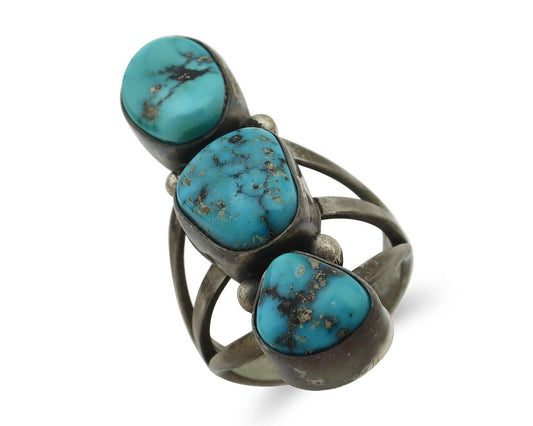 Navajo Ring 925 Silver Natural Blue Turquoise Native American Artist C.80's