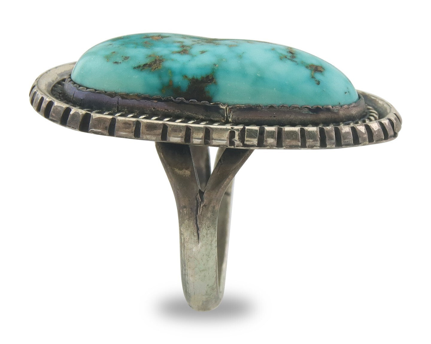Vintage Navajo Ring 925 Sterling Blue Gem Turquoise Artist Tom Willeto Size 6.5