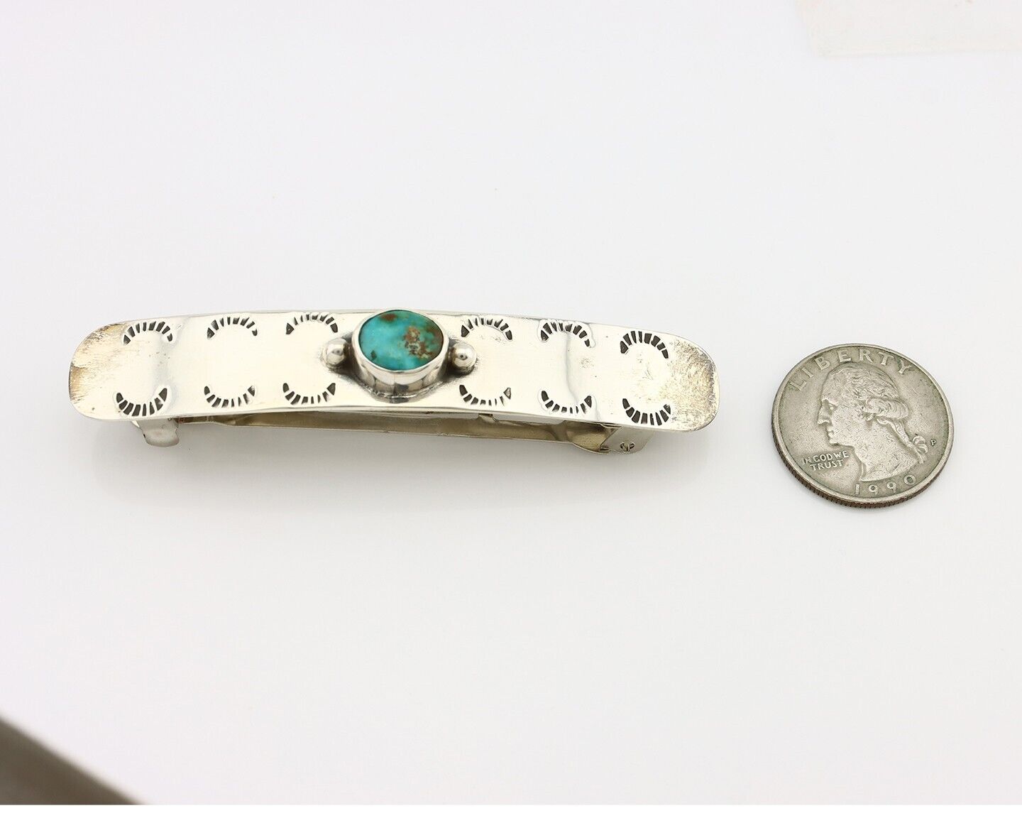 Women Navajo Hair Clip Barrette 925 Silver Hand Stamped Native American Artist