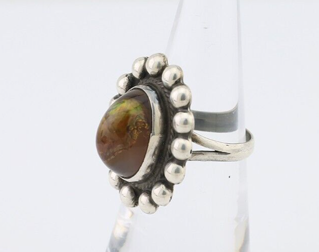 Navajo Handmade Ring 925 Silver Natural Fire Opal Native Artist Size 5.5 C.80's