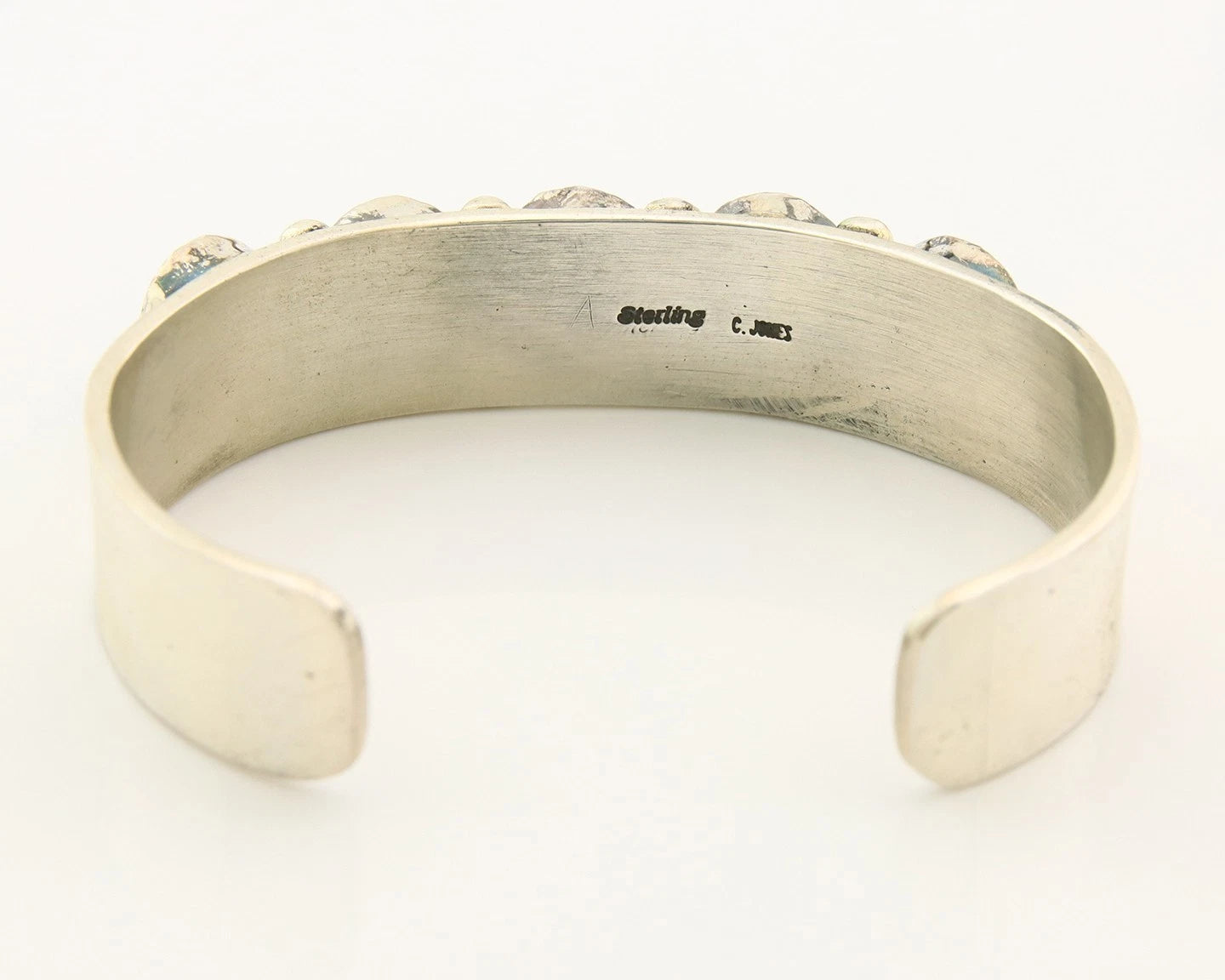 Navajo Cuff Bracelet Sterling Silver Turquoise Vintage Native Art Signed C Jones