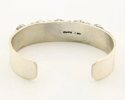 Navajo Cuff Bracelet Sterling Silver Turquoise Vintage Native Art Signed C Jones