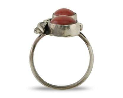 Navajo Ring 925 Silver Natural Mediterranean Coral Artist Signed A C.80's