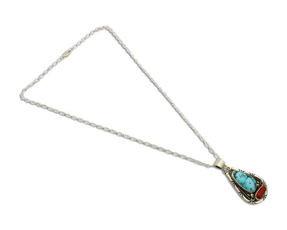 Navajo Necklace 925 Silver Spiderweb Turquoise Artist Signed Teepee on Hill C80s