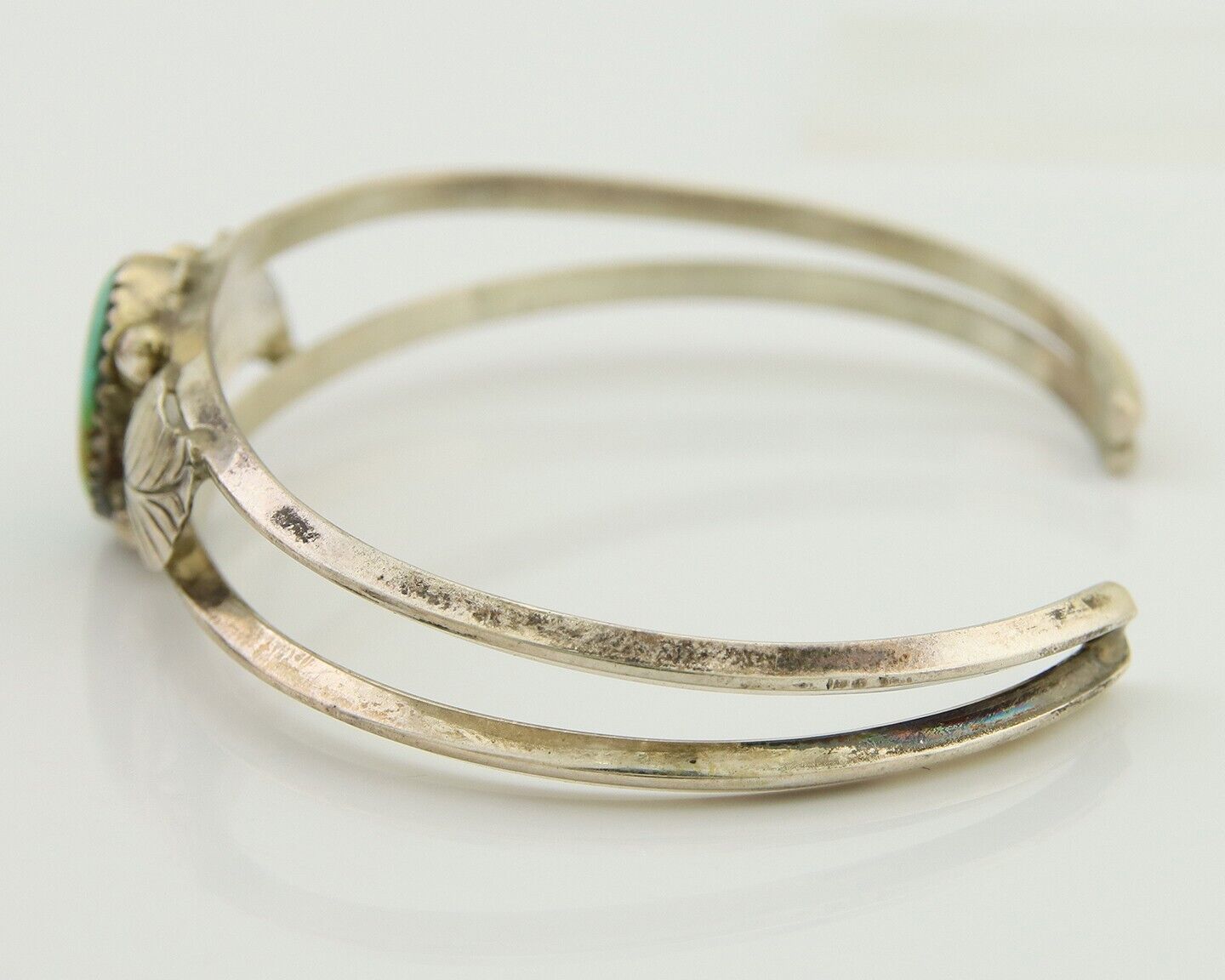 Navajo Cuff Bracelet Blue Turquoise 925 Silver Native Artist Signed BD C.80's