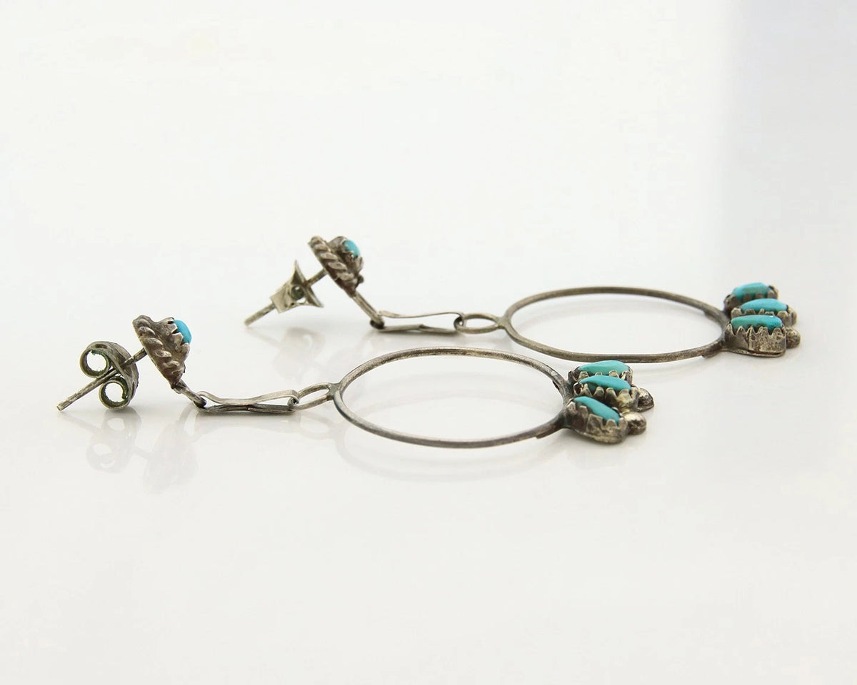 Navajo Dangle Earrings Sterling Silver Natural Turquoise Native American Artist