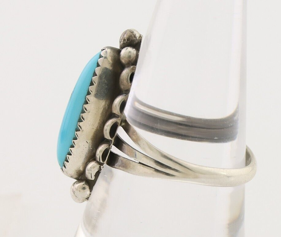 Navajo Ring 925 Silver Sleeping Beauty Turquoise Artist Signed SC C.80's