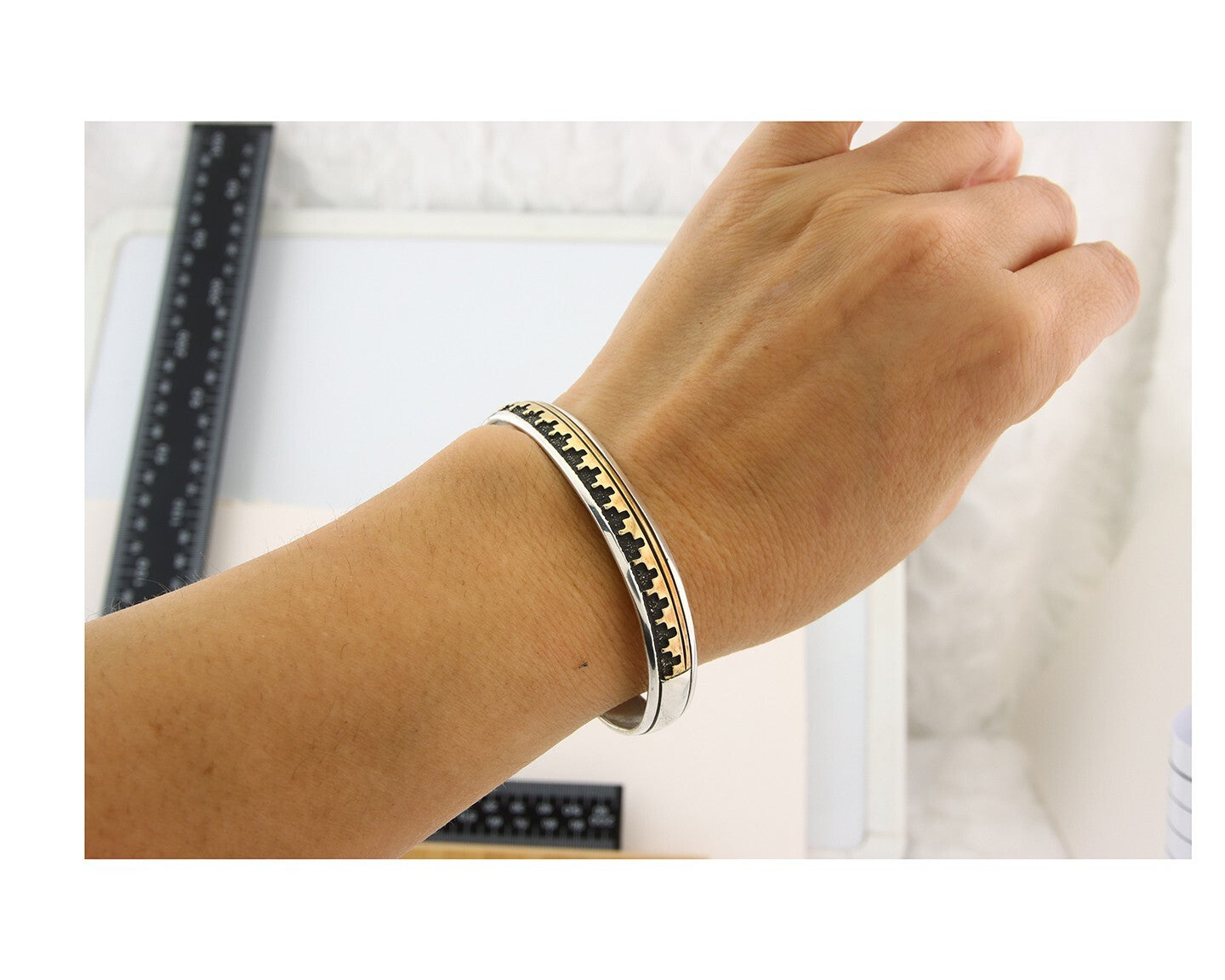 Navajo Bracelet 925 Silver & 12k Yellow Gold Filled Signed Thomas Singer C.80's