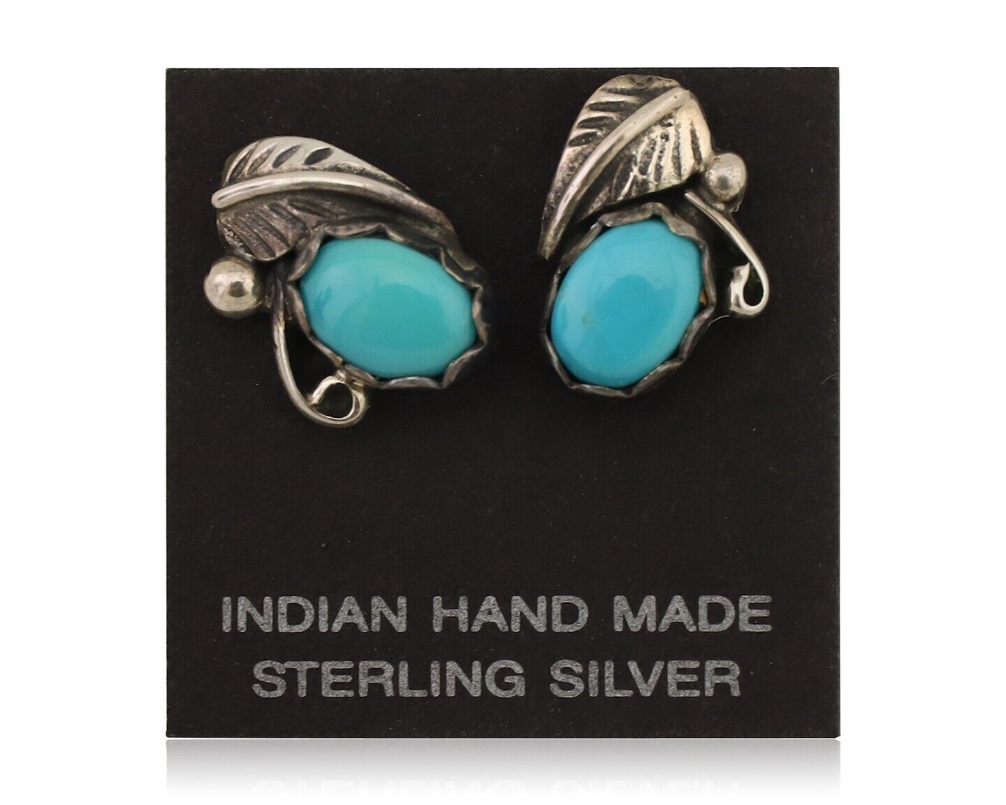 Navajo Handmade Earrings 925 Silver Natural Turquoise Native Artist C.80's