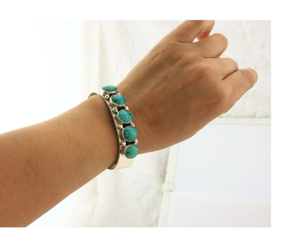Navajo Cuff Bracelet Sterling Silver Turquoise Vintage Native Art Signed C Jones