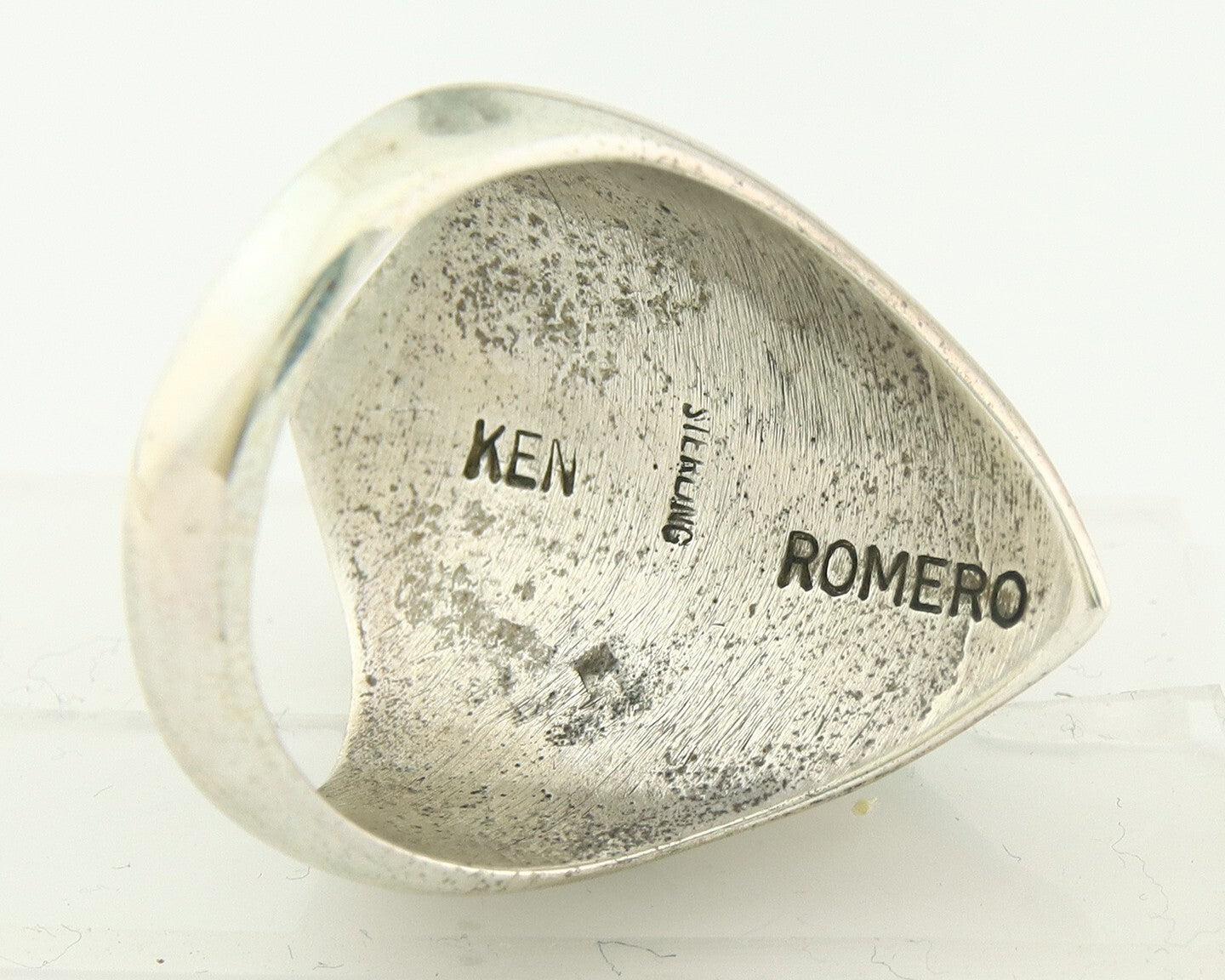Vintage Navajo Ring 925 Sterling Natural Gemstone Signed Ken Romero Size 11