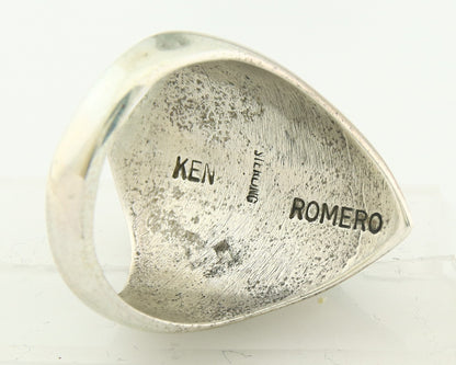 Vintage Navajo Ring 925 Sterling Natural Gemstone Signed Ken Romero Size 11