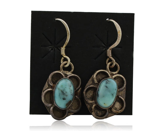 Navajo Earrings 925 Silver Natural Blue Turquoise Native American Artist C.80s