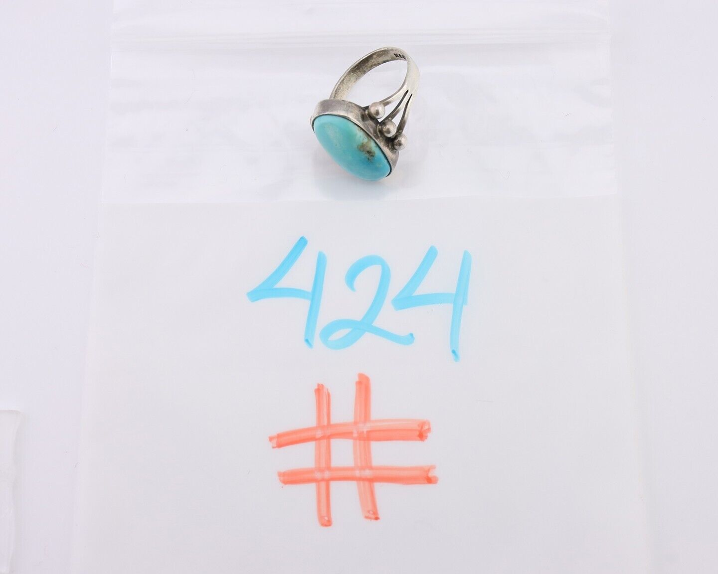 Navajo Ring 925 Silver Natural Kingman Turquoise Native American Artist C.80's
