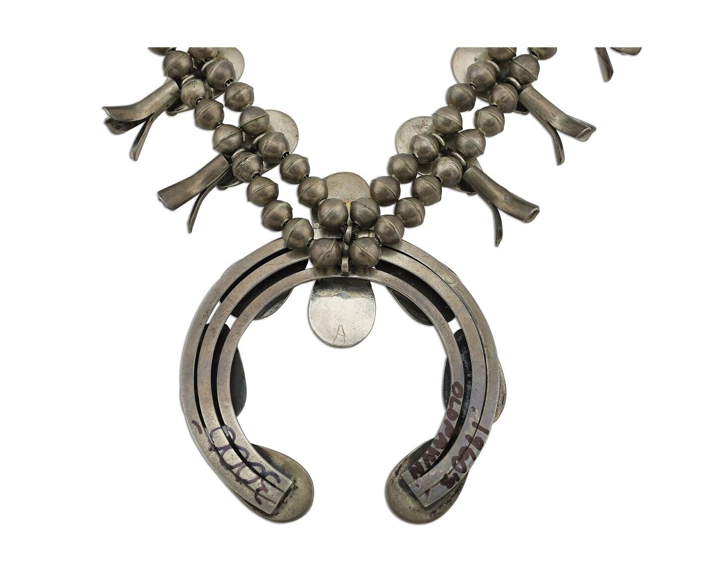 Navajo Coral Squash Necklace 925 Silver Handmade Native American Artist C.80's