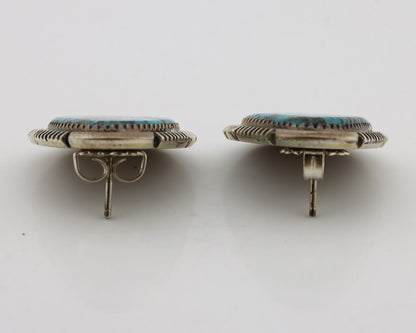 Navajo Earrings 925 Silver Natural Blue Turquoise Signed William Denetdale C.80s