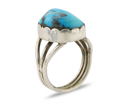 Navajo Ring 925 Silver Natural Blue Turquoise Signed Tony Guerro C.80's