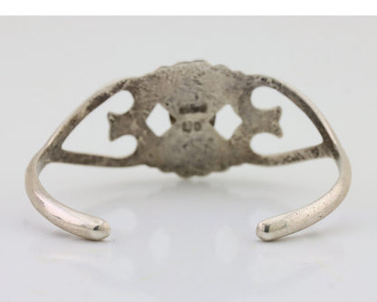 Navajo Sand Cast Cuff Bracelet 925 Silver Natural Turquoise Signed LD C.80's