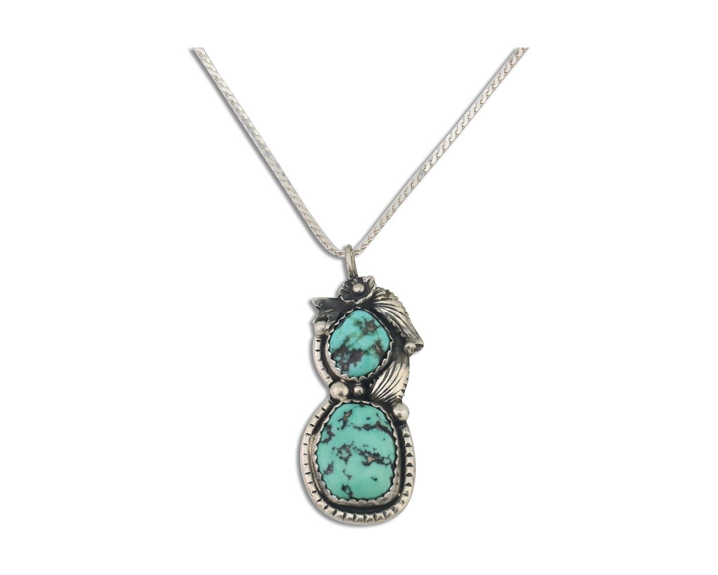 Navajo Necklace 925 Silver Natural Turquoise Signed Tom Willeto C.80s