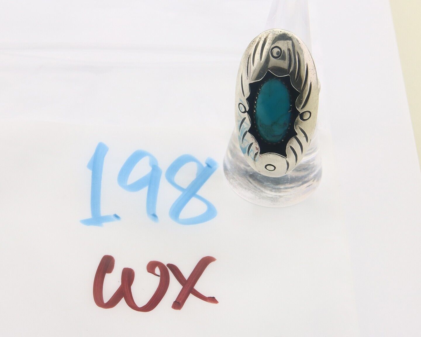 Navajo Ring 925 Sterling Turquoise Handmade Native Artist C.80's Size 7.0