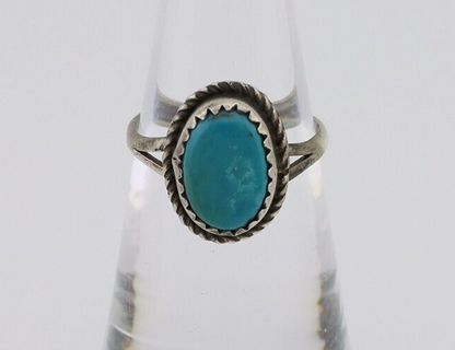 Navajo Ring 925 Silver Kingman Turquoise Native American Artist C.80's