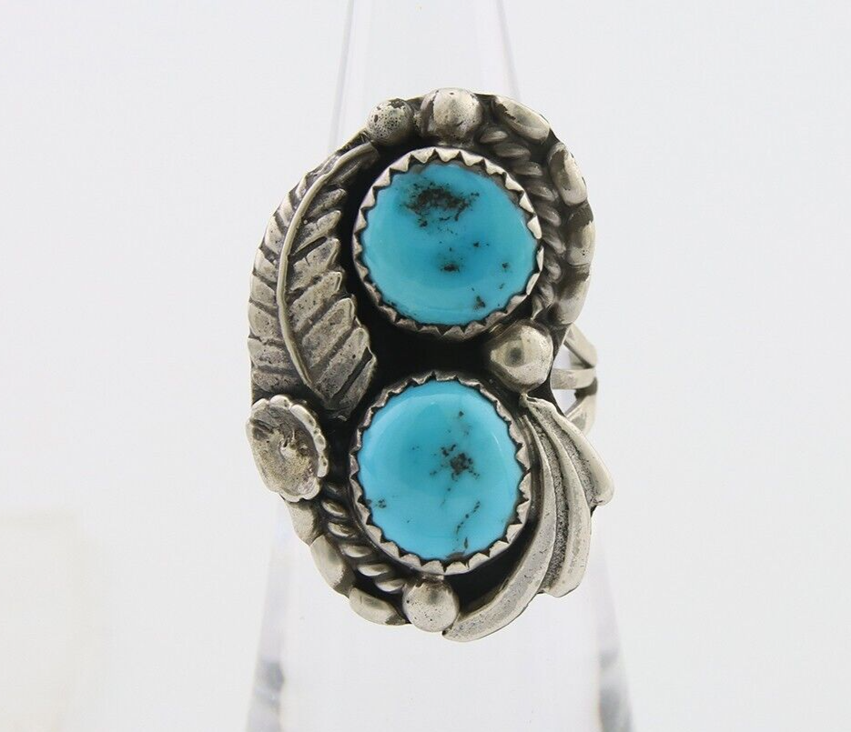 Navajo Ring 925 Silver Natural Blue Turquoise Artist Signed SC C.80's Size 4.75