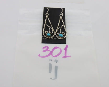 Navajo Dangle Earrings 925 Silver Natural Turquoise Artist Signed JB C.80's