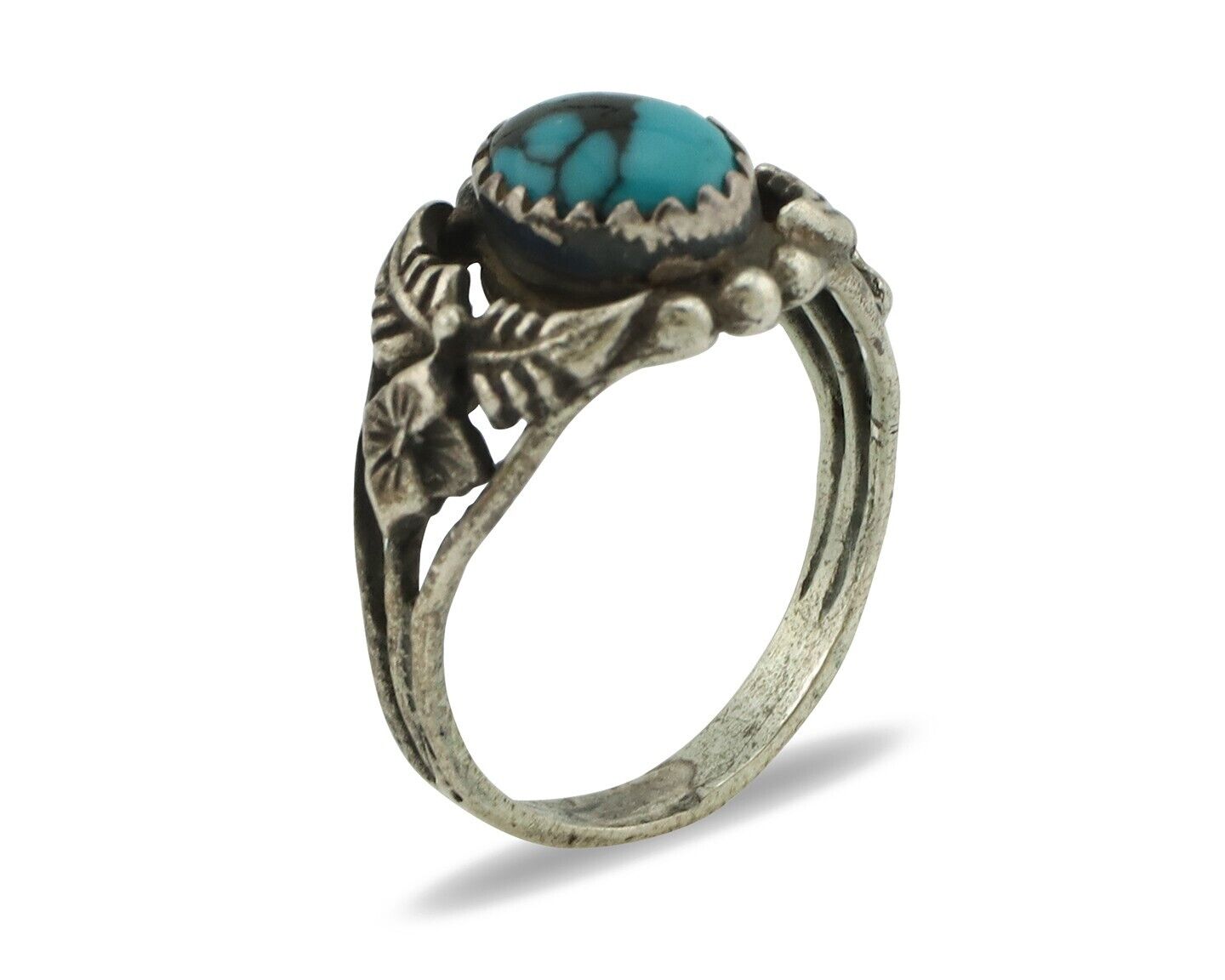 Navajo Ring 925 Silver Spiderweb Turquoise Native American Artist C.80's