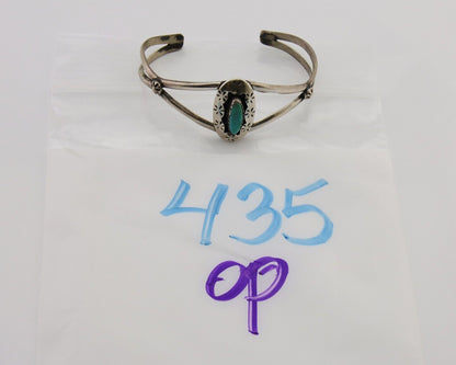 Navajo Hand Stamped Cuff Bracelet Turquoise 925 Silver Artist Signed IJC C.80's