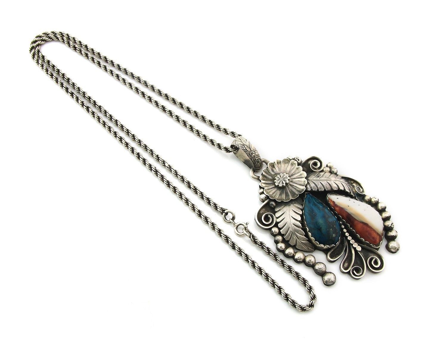 Navajo Necklace Sterling Silver Turquosie & Oyster Authentic Signed Gomez