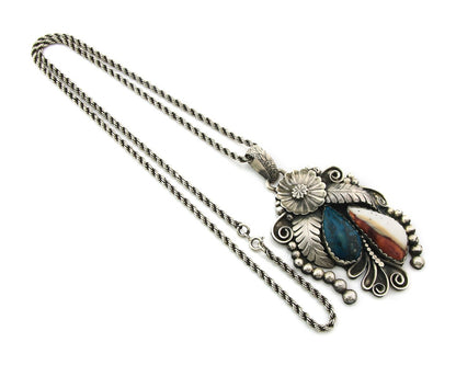 Navajo Necklace Sterling Silver Turquosie & Oyster Authentic Signed Gomez