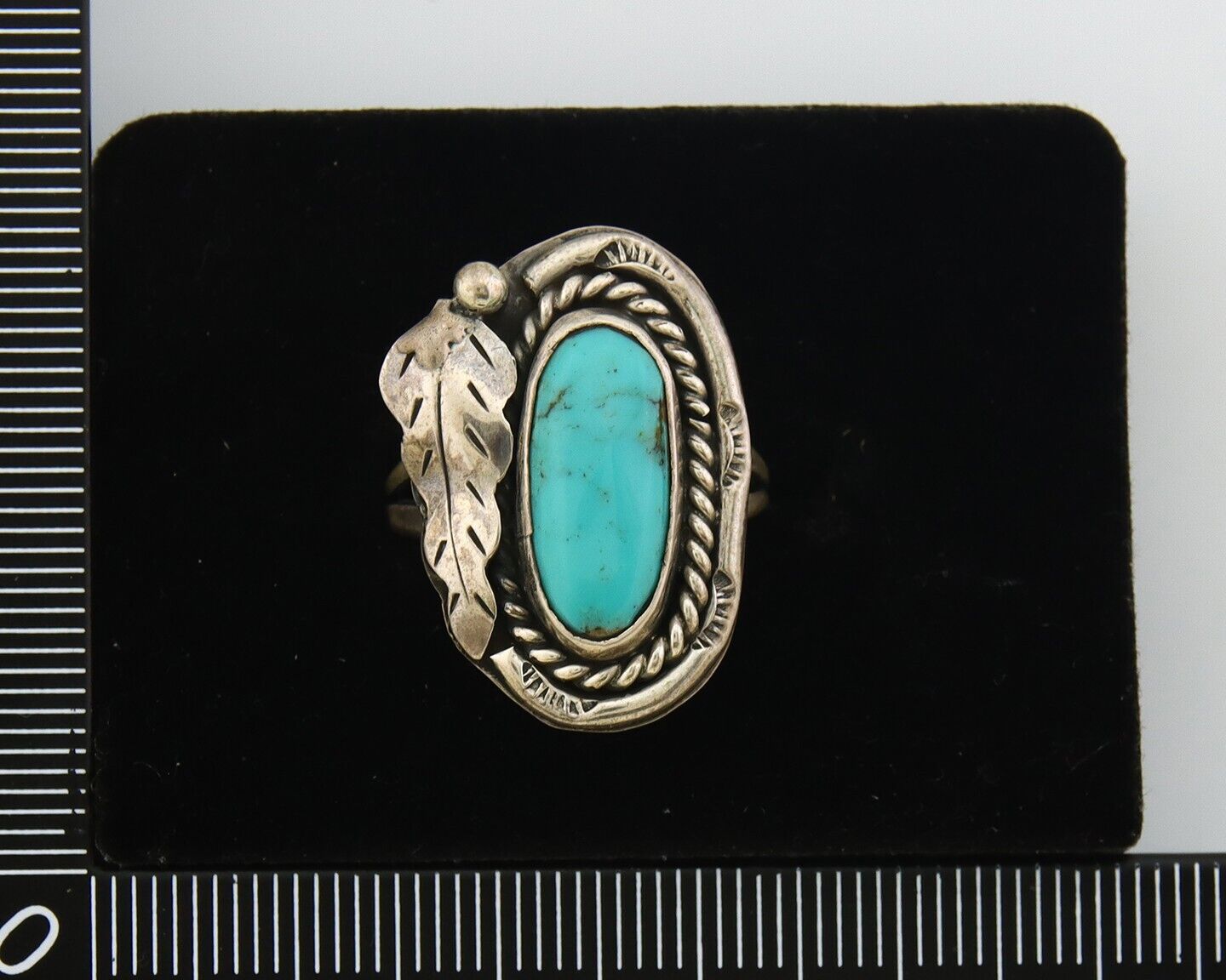 Navajo Ring 925 Sterling Natural Blue Turquoise Signed J.J. C.80's Size 7.35