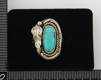 Navajo Ring 925 Sterling Natural Blue Turquoise Signed J.J. C.80's Size 7.35