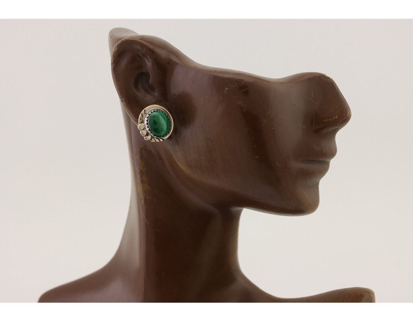 Navajo Earrings 925 Silver Natural Malachite Native American Artist C.80's