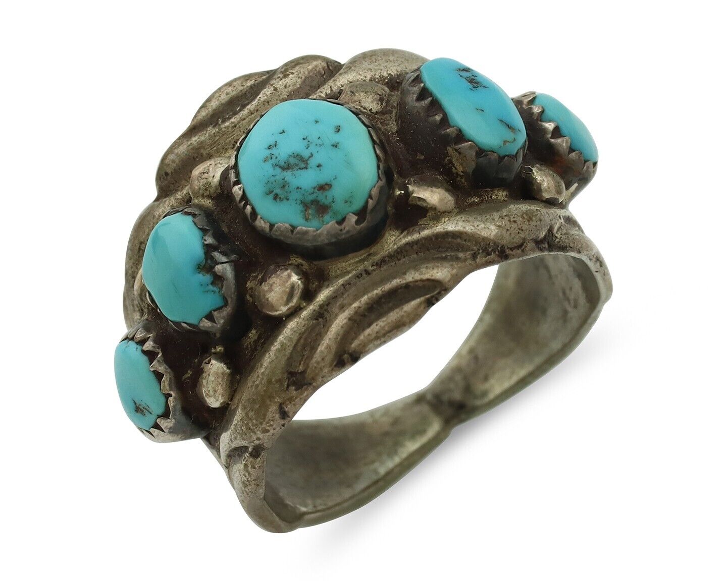 Zuni Ring .925 Silver Natural Sleeping Beauty Turquoise Native Artist C.80's