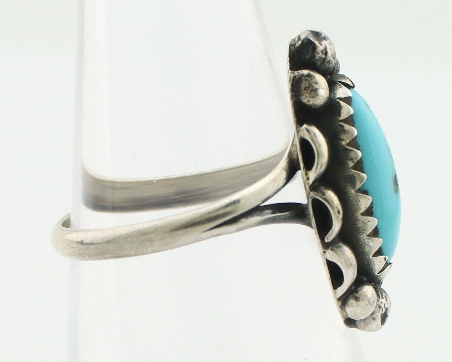 Navajo Ring 925 Silver Sleeping Beauty Turquoise Artist Signed SC C.80's