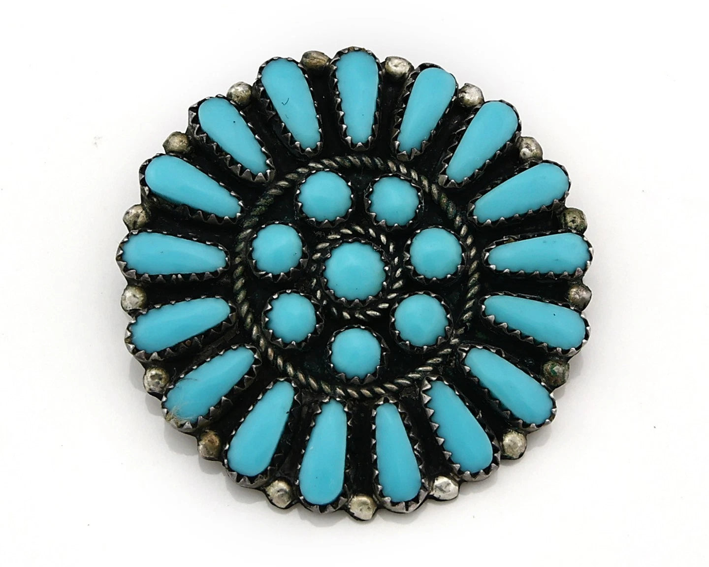 Navajo Concho Pin Pendant Natural Blue Turquoise Vintage Handmade Signed JPP