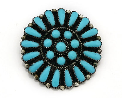 Navajo Concho Pin Pendant Natural Blue Turquoise Vintage Handmade Signed JPP